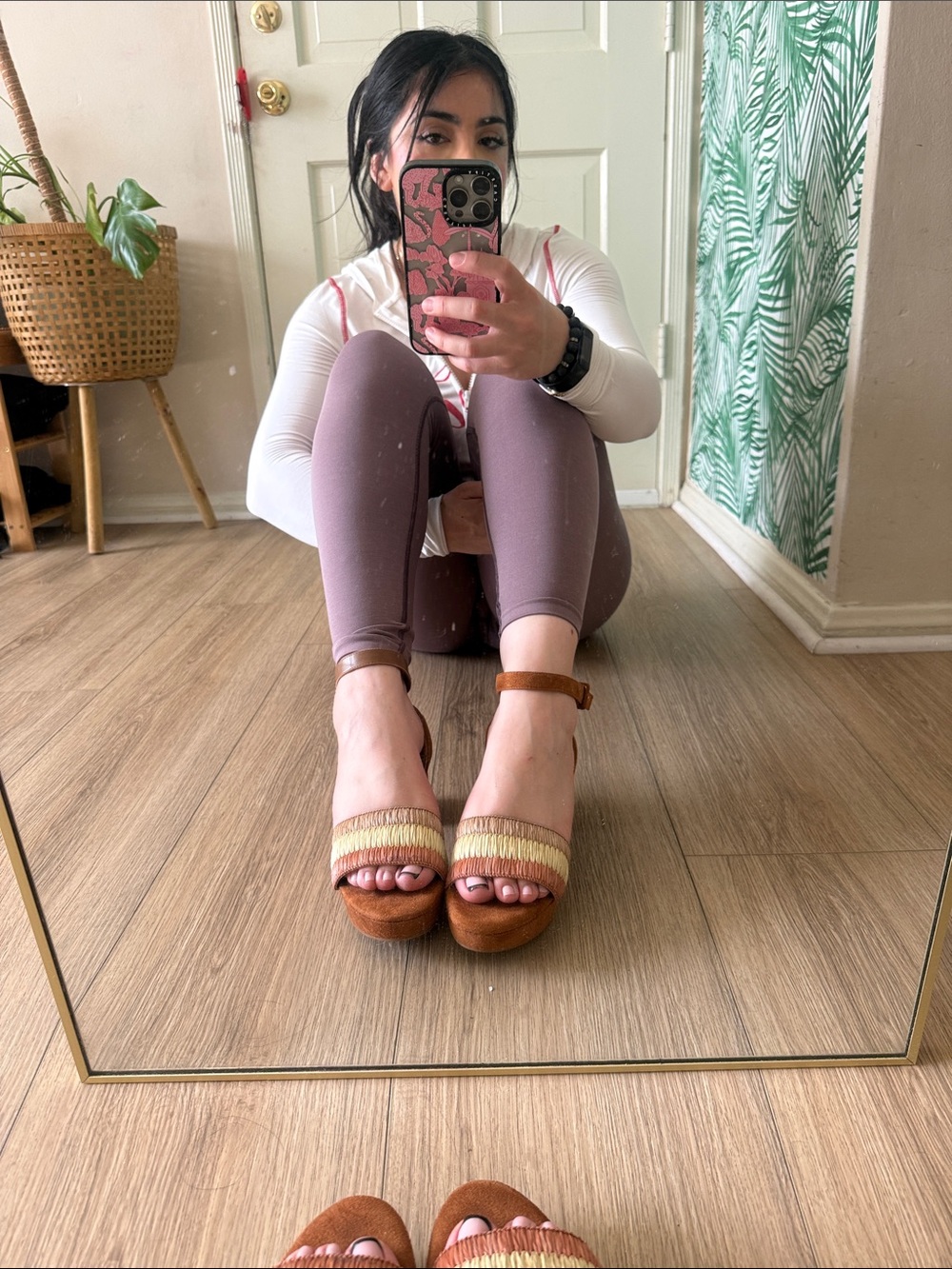Impo Tan and Natural Raffia Platform Sandals with Ankle Strap